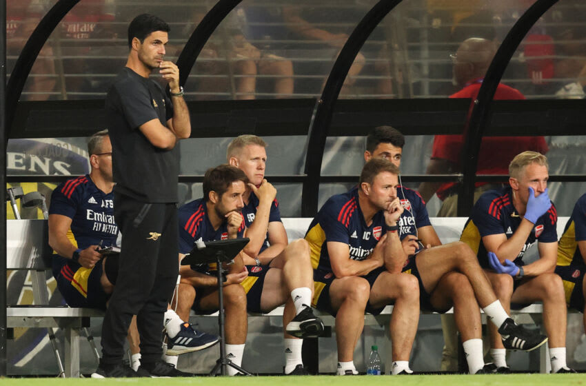 BALTIMORE, MD - JULY 16: Mikel Arteta the manager / head coach of Arsenal during the pre season friendly between Arsenal and Everton at M&T Bank Stadium on July 16, 2022 in Baltimore, Maryland. (Photo by James Williamson - AMA/Getty Images)