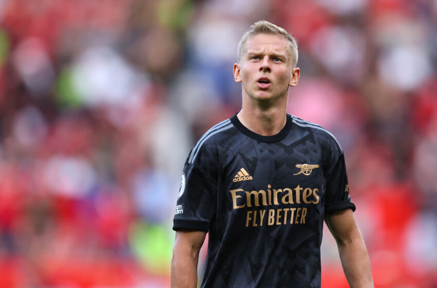 MANCHESTER, ENGLAND - SEPTEMBER 04: Oleksandr Zinchenko of Arsenal during the Premier League match between Manchester United and Arsenal FC at Old Trafford on September 4, 2022 in Manchester, United Kingdom. (Photo by Robbie Jay Barratt - AMA/Getty Images)