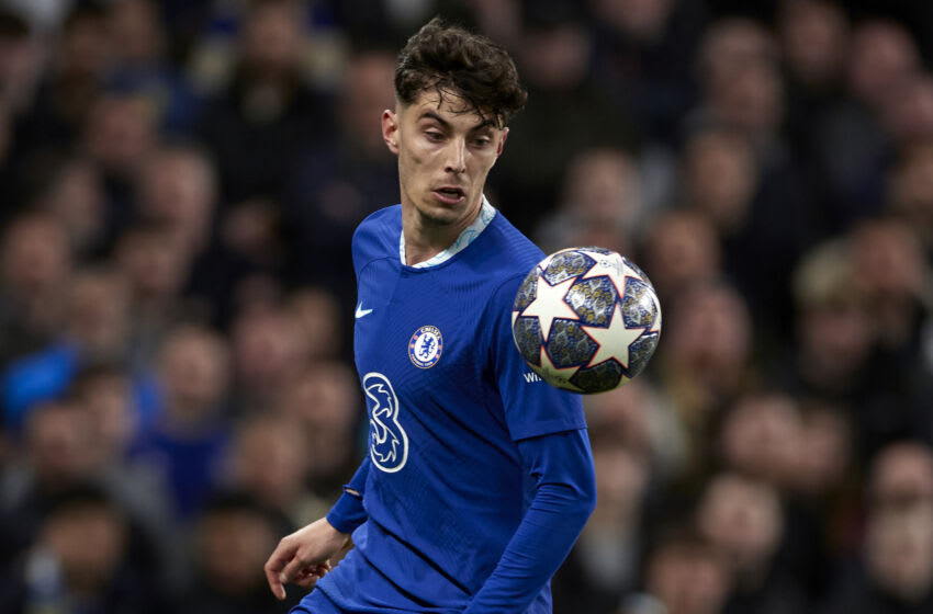 LONDON, UK - APRIL 18: Kai Havertz of Chelsea competes during the UEFA Champions League quarterfinal second leg match between Chelsea FC and Real Madrid at Stamford Bridge on April 18, 2023 in London, United Kingdom. (Photo by Federico Titone/Anadolu Agency via Getty Images)
