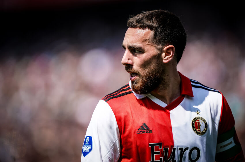 ROTTERDAM, NETHERLANDS - MAY 28: Orkun Kokcu of Feyenoord looks on during the Eredivisie match between Feyenoord and Vitesse at Stadion Feijenoord on May 28, 2023 in Rotterdam, Netherlands (Photo by Andre Weening/BSR Agency/Getty Images)