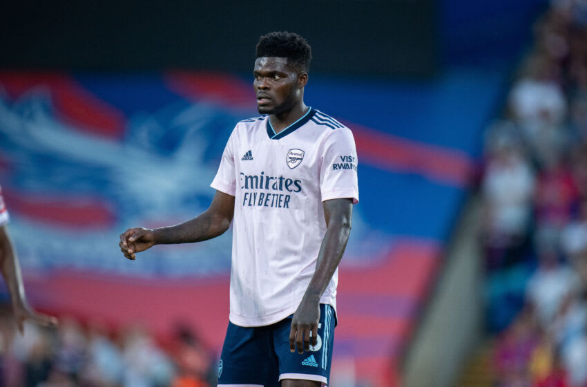 LONDON, ENGLAND - AUGUST 05: Thomas Partey of Arsenal FC during the Premier League match between Crystal Palace and Arsenal FC at Selhurst Park on August 5, 2022 in London, United Kingdom. (Photo by Sebastian Frej/MB Media/Getty Images)