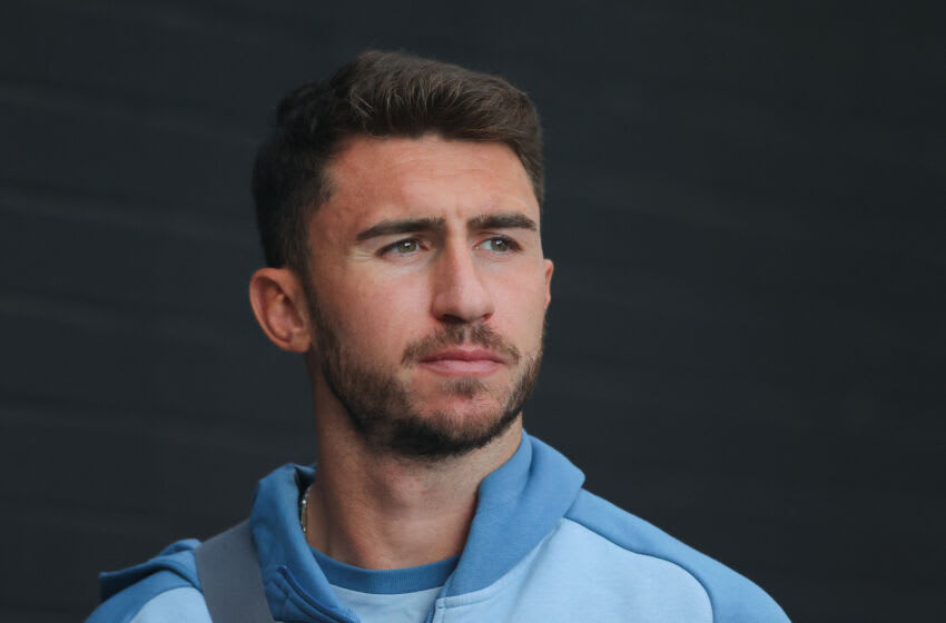 BURNLEY, ENGLAND - AUGUST 11: Aymeric Laporte of Manchester City prior to the Premier League match between Burnley FC and Manchester City at Turf Moor on August 11, 2023 in Burnley, England. (Photo by James Gill - Danehouse/Getty Images)