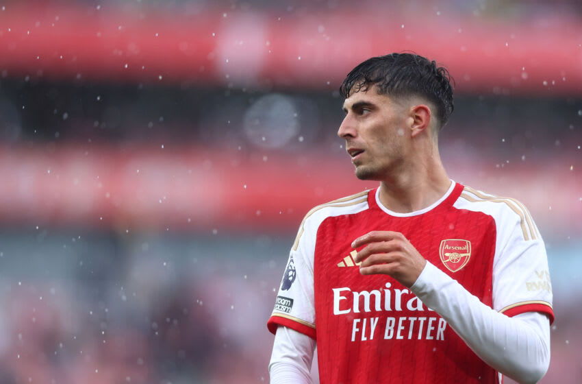 LONDON, ENGLAND - AUGUST 26: Kai Havertz of Arsenal looks on during the Premier League match between Arsenal FC and Fulham FC at Emirates Stadium on August 26, 2023 in London, England. (Photo by Chloe Knott - Danehouse/Getty Images)
