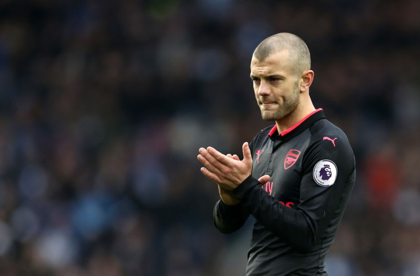 BRIGHTON, ENGLAND - MARCH 04: Jack Wilshere of Arsenal shows appreciation to the fans following the Premier League match between Brighton and Hove Albion and Arsenal at Amex Stadium on March 4, 2018 in Brighton, England. (Photo by Catherine Ivill/Getty Images)